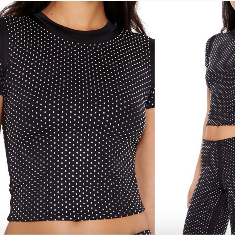 Forever 21 Black and White Fitted Bedazzled Crop Top